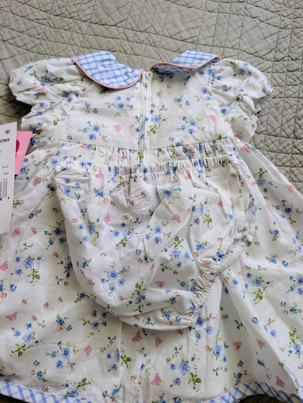 Rare Editions Puff Sleeve Peter Gingham Collar Floral Dress 12months NWT